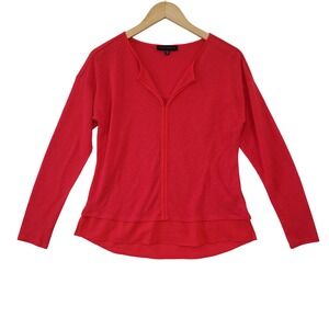 Sanctuary Knit Top Womens Medium Red Mixed Media Layered Hem Split V Neck Chic‎